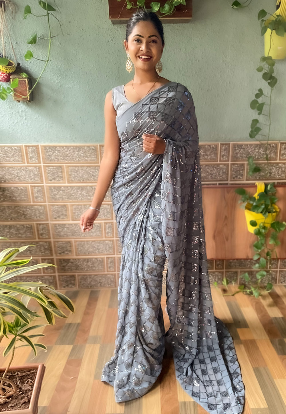 Grey Georgette Saree With Blouse 279469