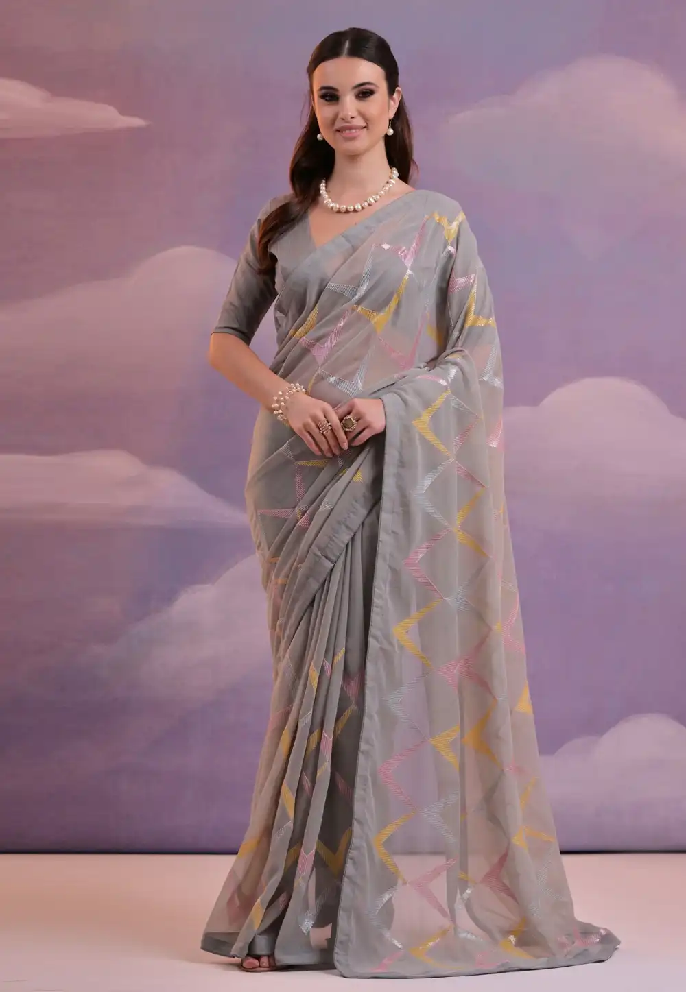 Grey Georgette Saree With Blouse 288445
