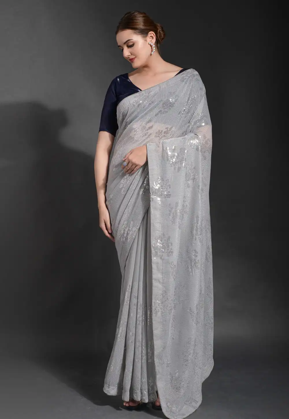 Grey Georgette Sequence Saree 291489