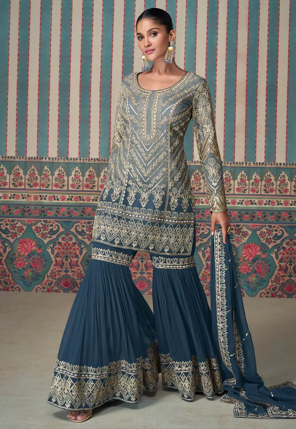 Grey Georgette Sharara Suit 296793