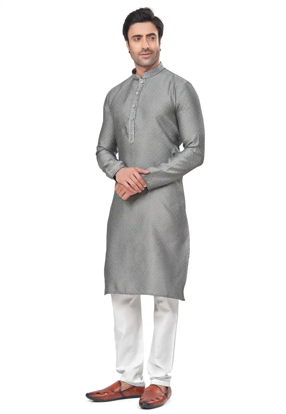 Grey Jacquard Kurta Pajama 293760