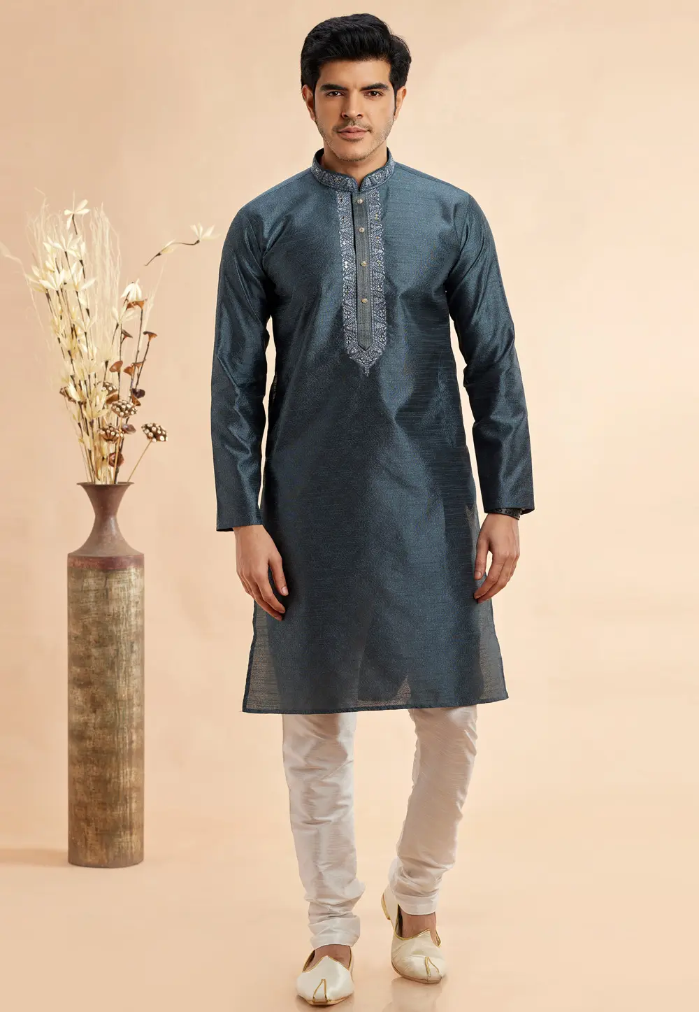 Grey Jacquard Kurta Pajama 297492