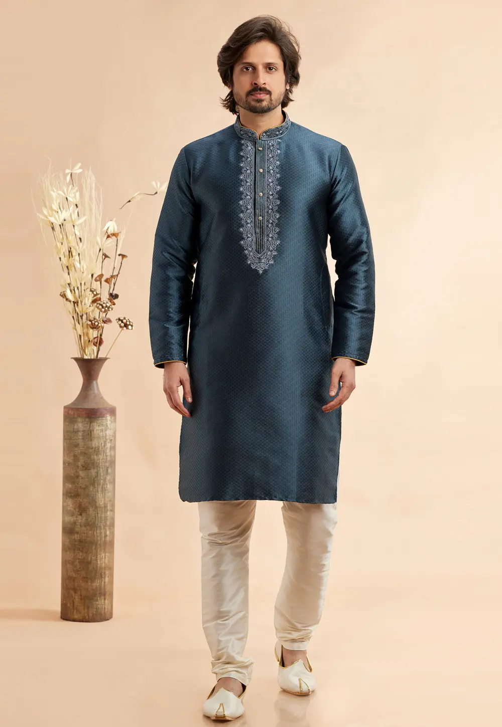 Grey Jacquard Kurta Pajama 297507