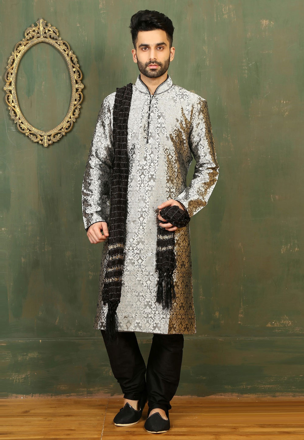 Grey Jacquard Kurta Pajama 310783