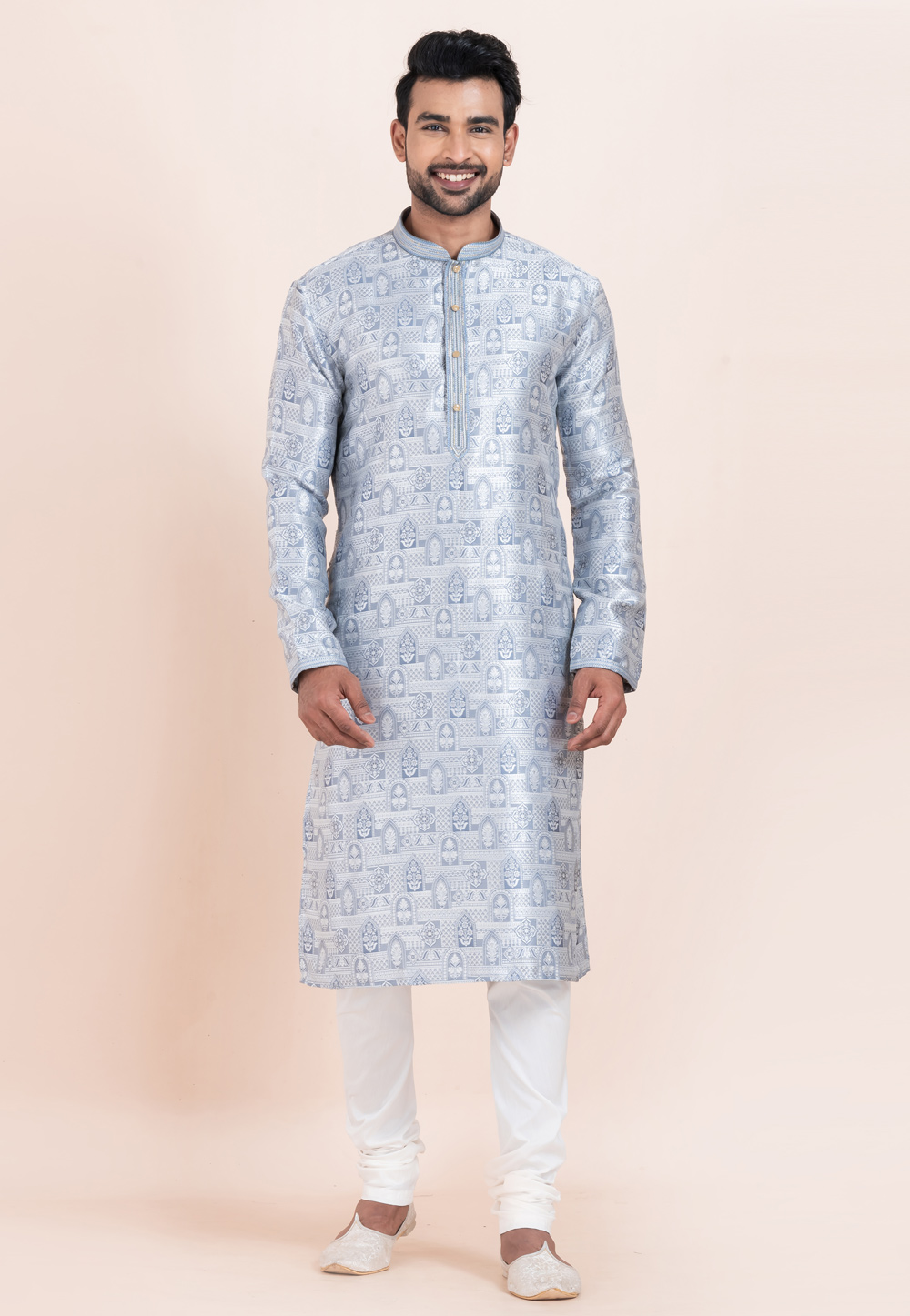 Grey Jacquard Silk Kurta Pajama 305168