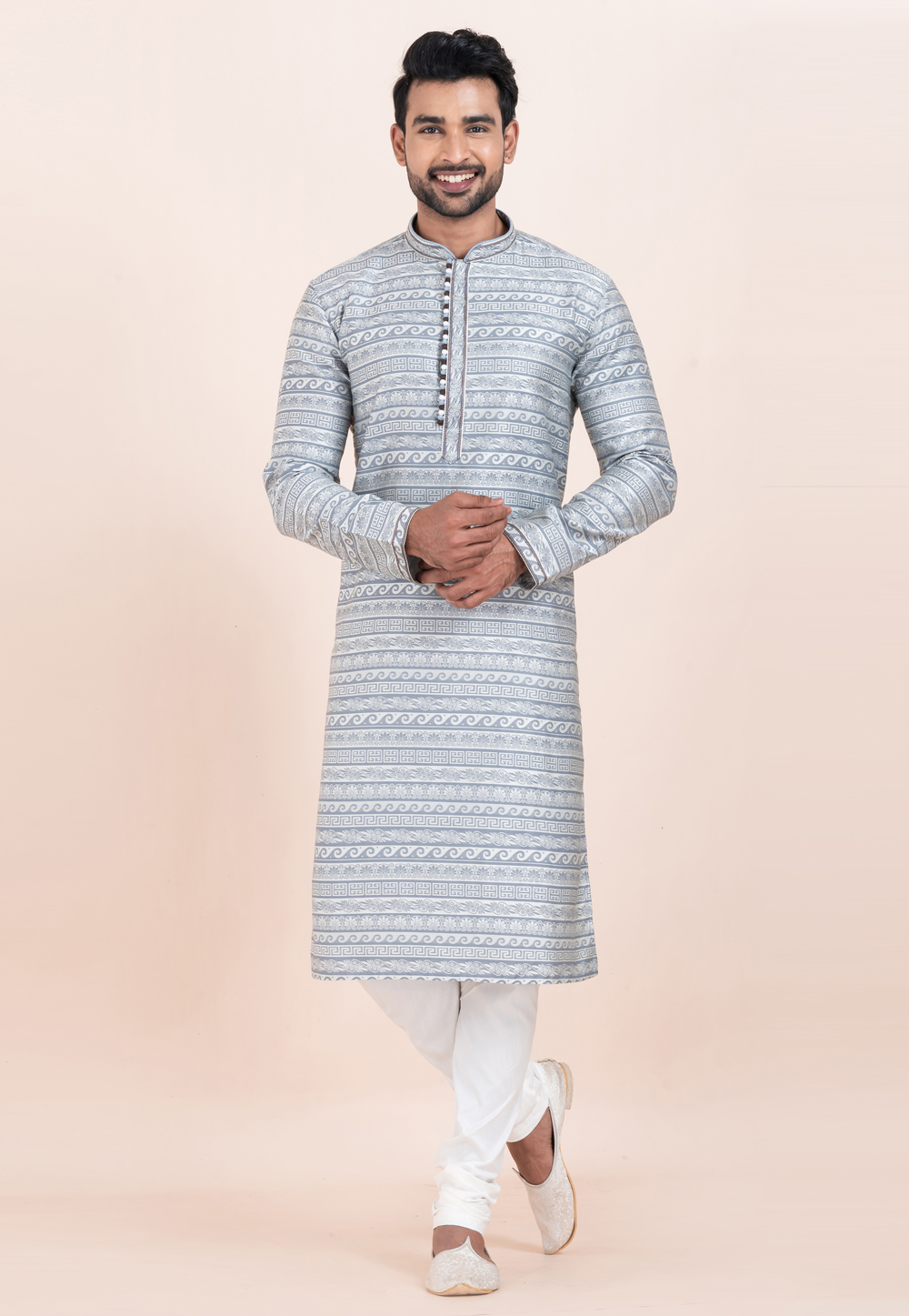 Grey Jacquard Silk Kurta Pajama 305173