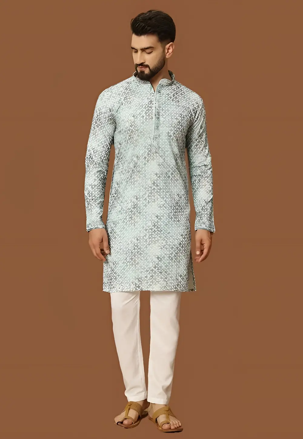 Grey Jacquard Silk Kurta Pajama 297889