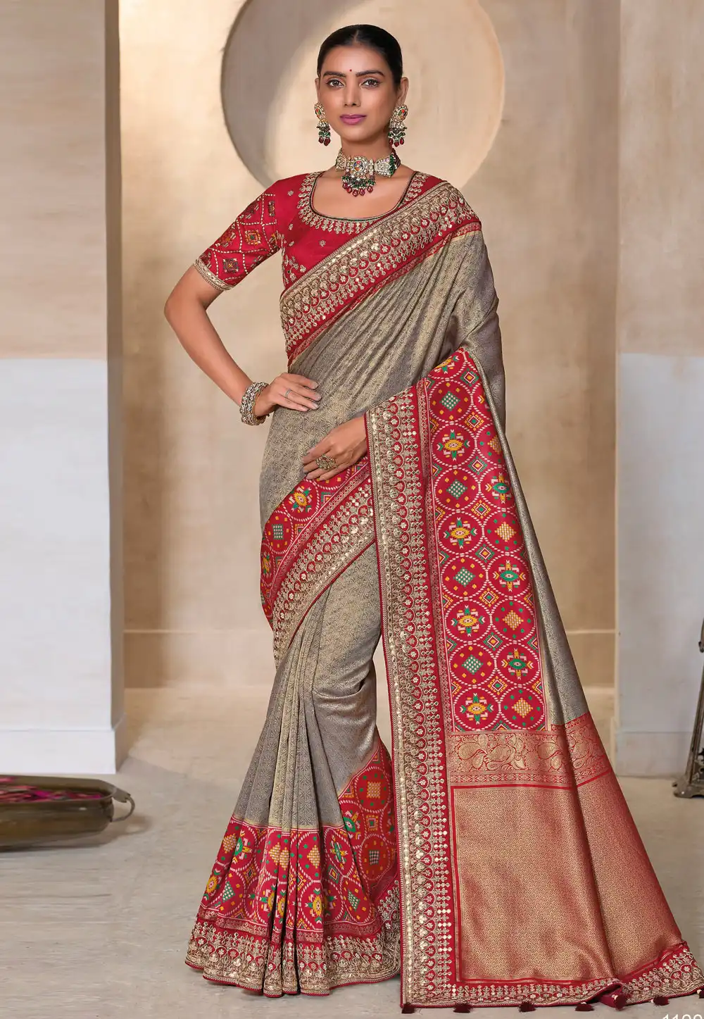 Grey Kanjivaram Silk Saree With Blouse 295052