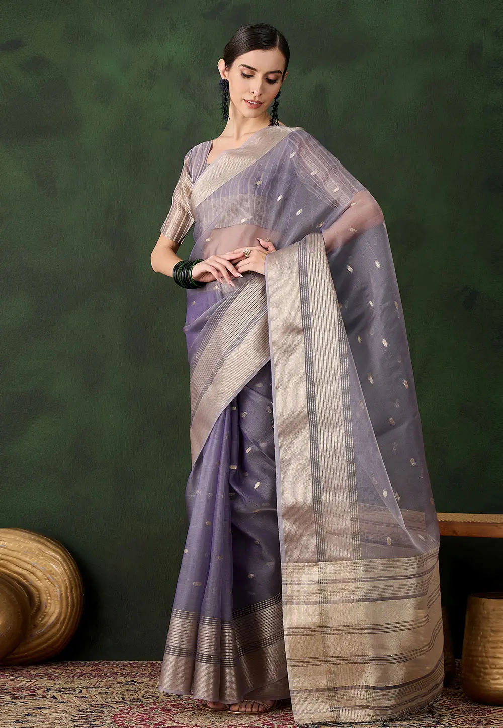 Grey Khadi Saree With Blouse 299213