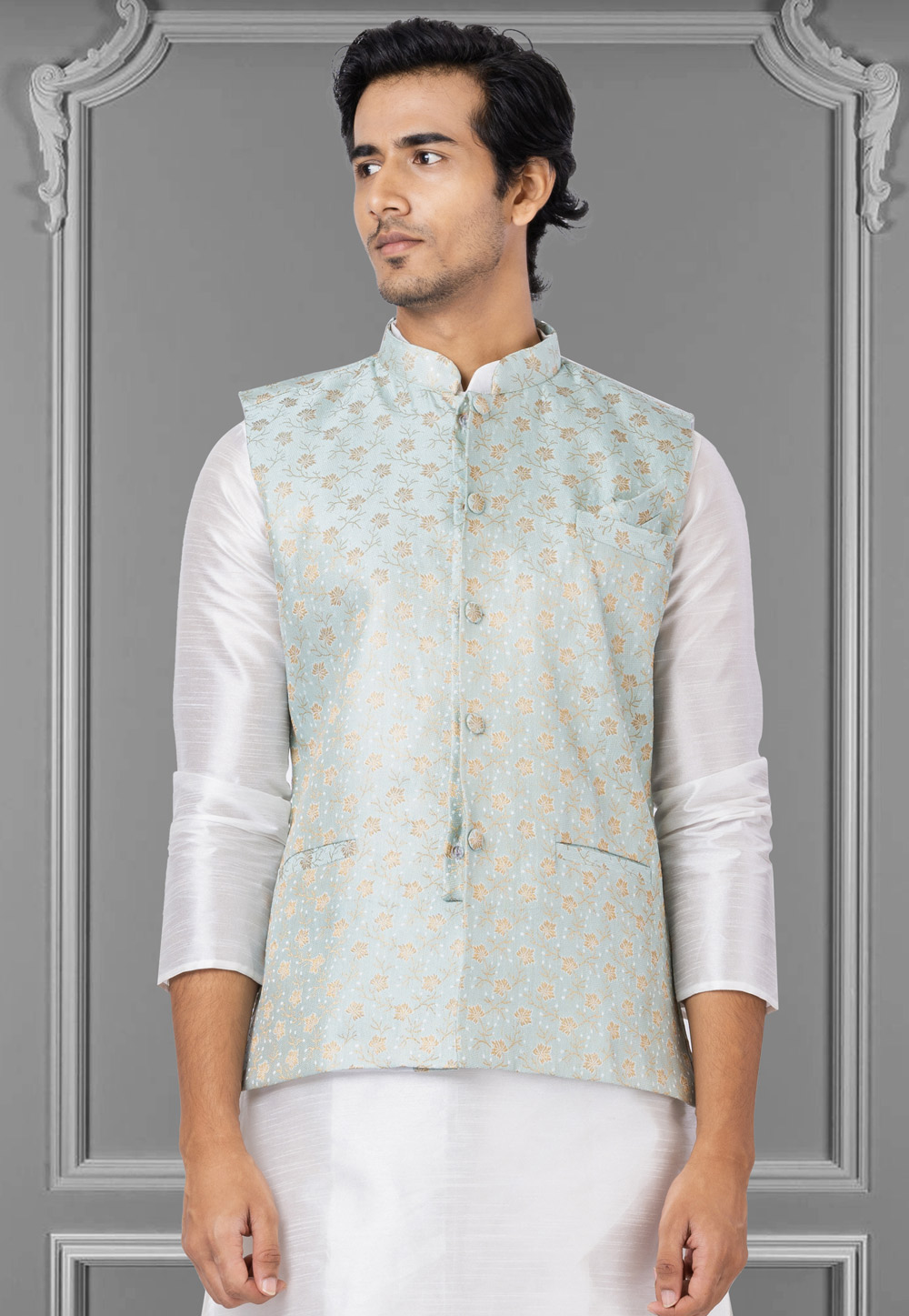 Grey Linen Nehru Jacket 286940