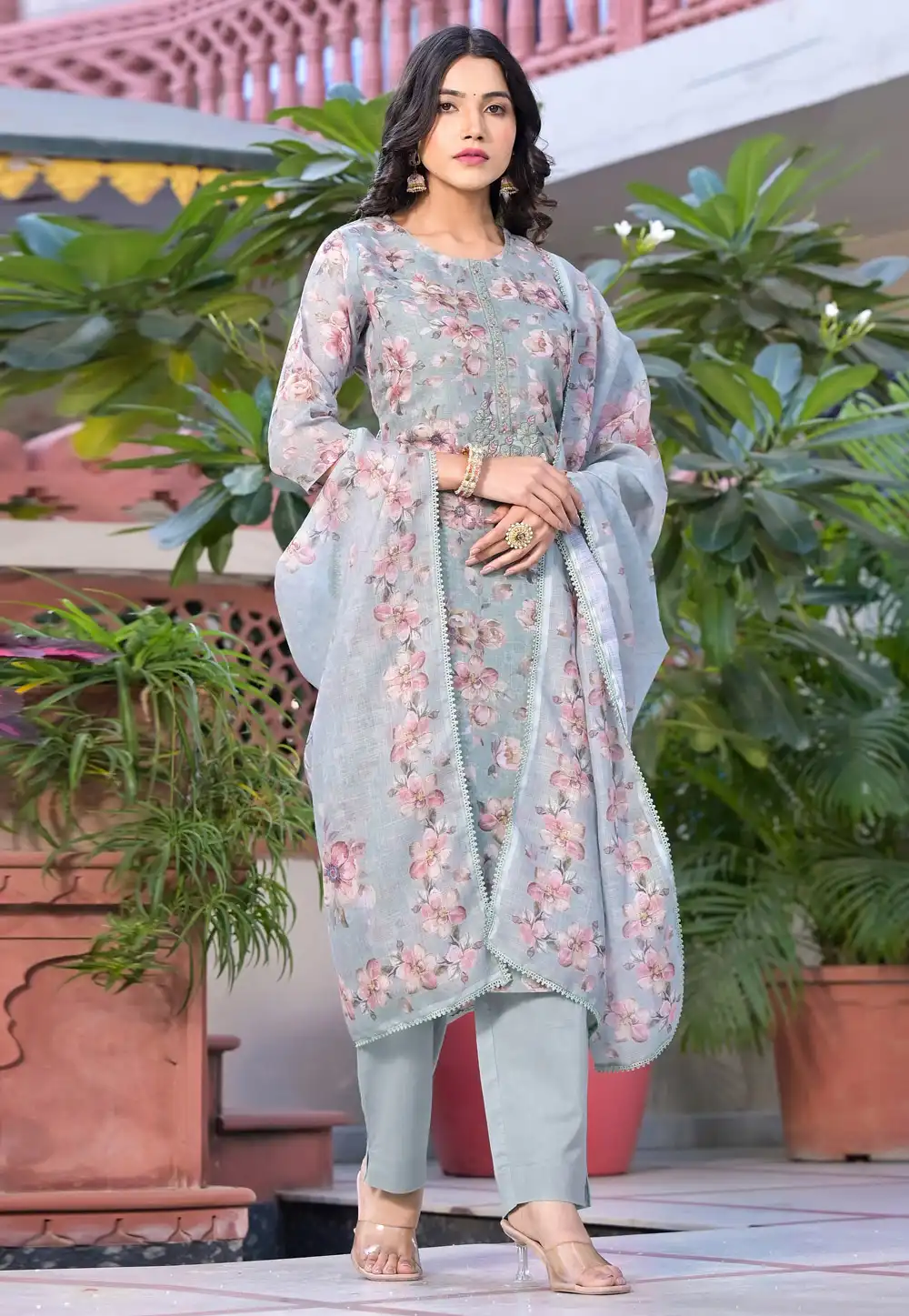 Grey Linen Readymade Pakistani Suit 290282