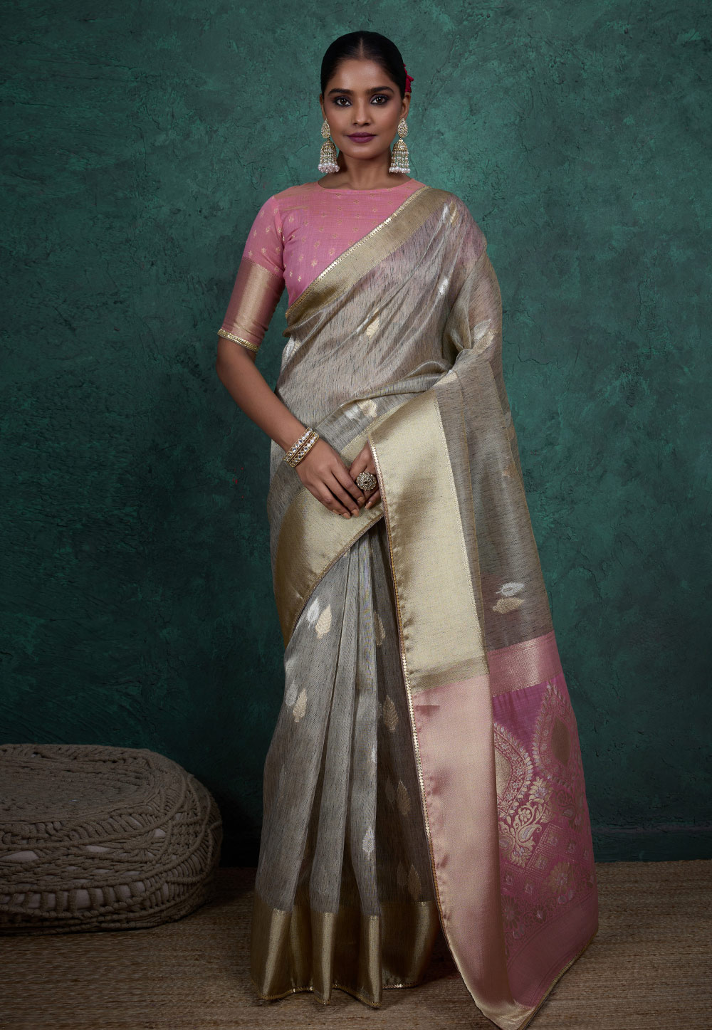 Grey Linen Saree With Blouse 310011