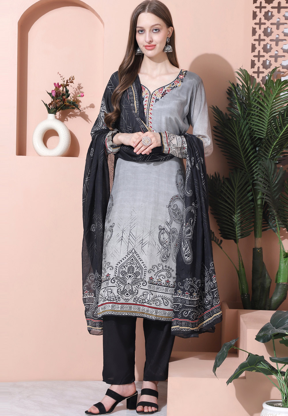 Grey Muslin Pant Style Suit 310062