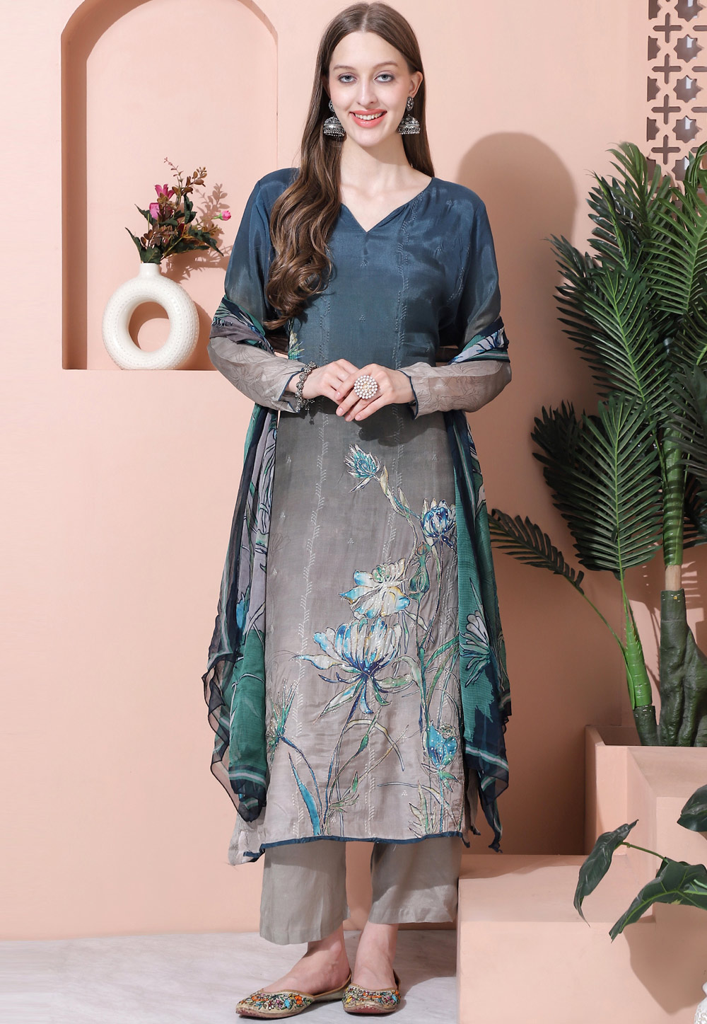 Grey Muslin Pant Style Suit 310070