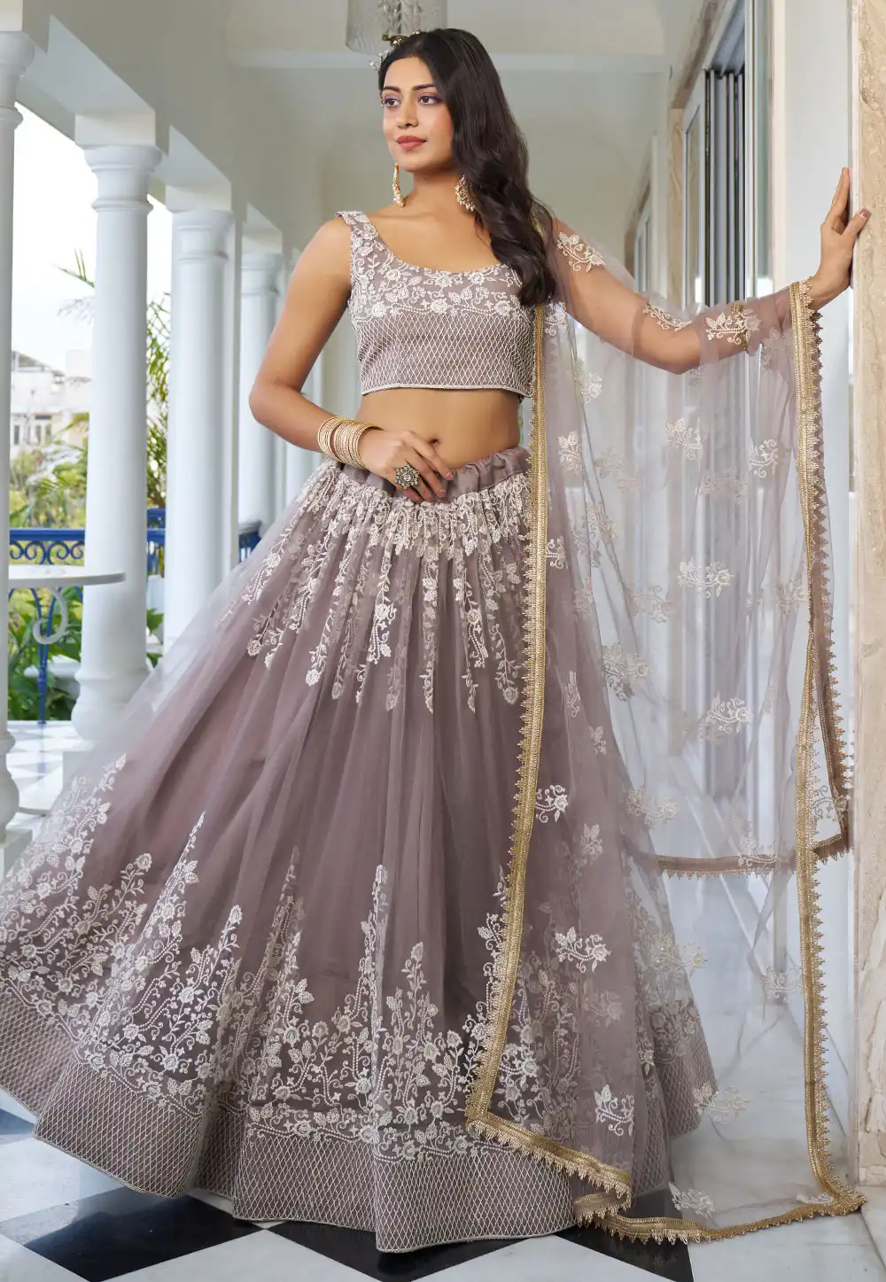 Grey Net Circular Lehenga Choli 290811