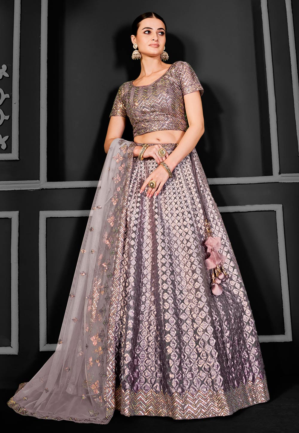 Grey Net Lehenga Choli 310236