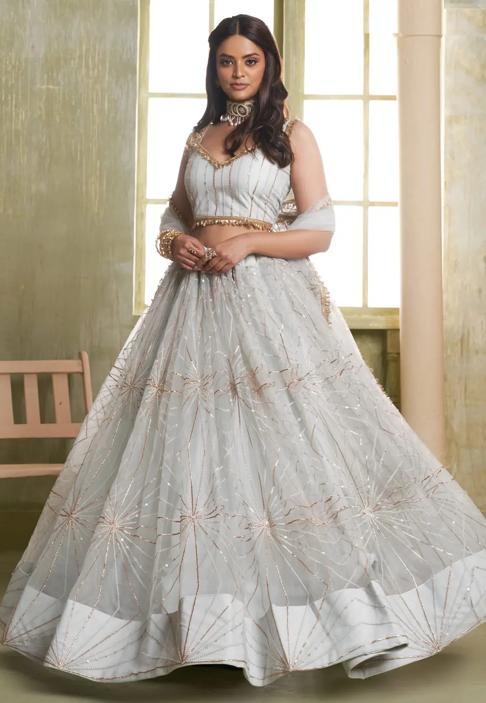 Grey Net Lehenga Choli 303250