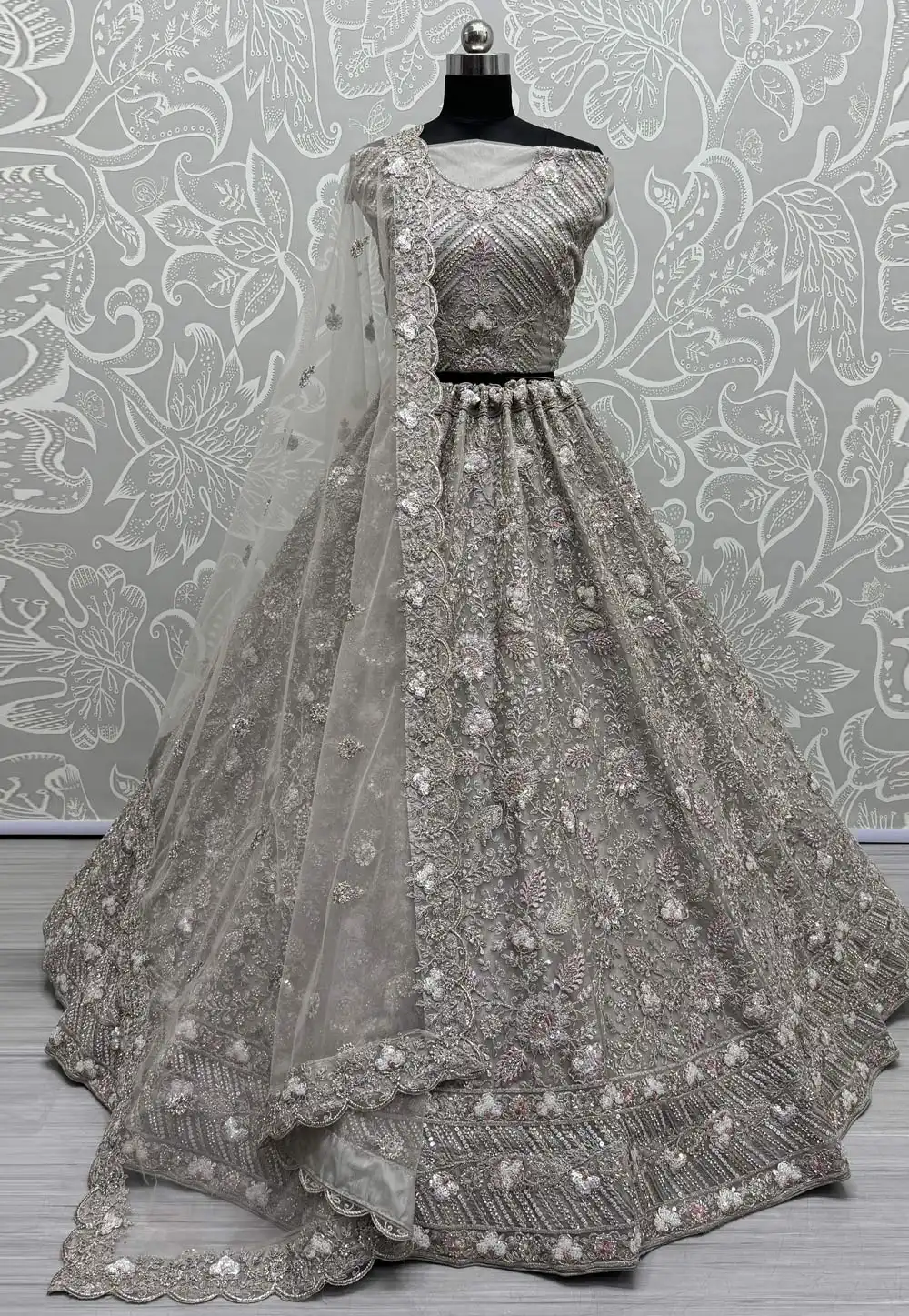 Grey Net Wedding Lehenga Choli 293250