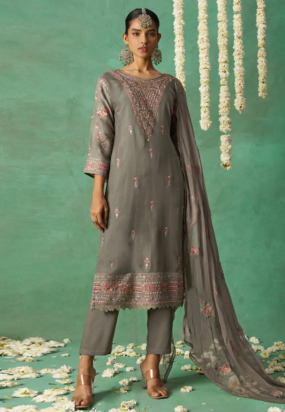 Grey Organza Pakistani Suit 304775