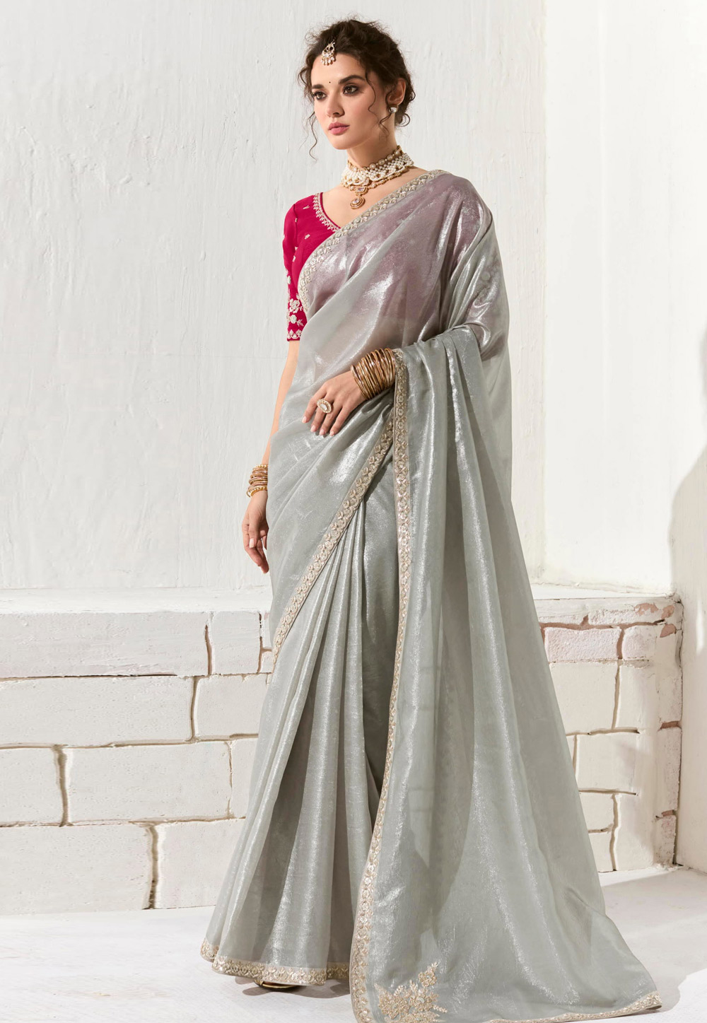 Grey Organza Saree With Blouse 309445