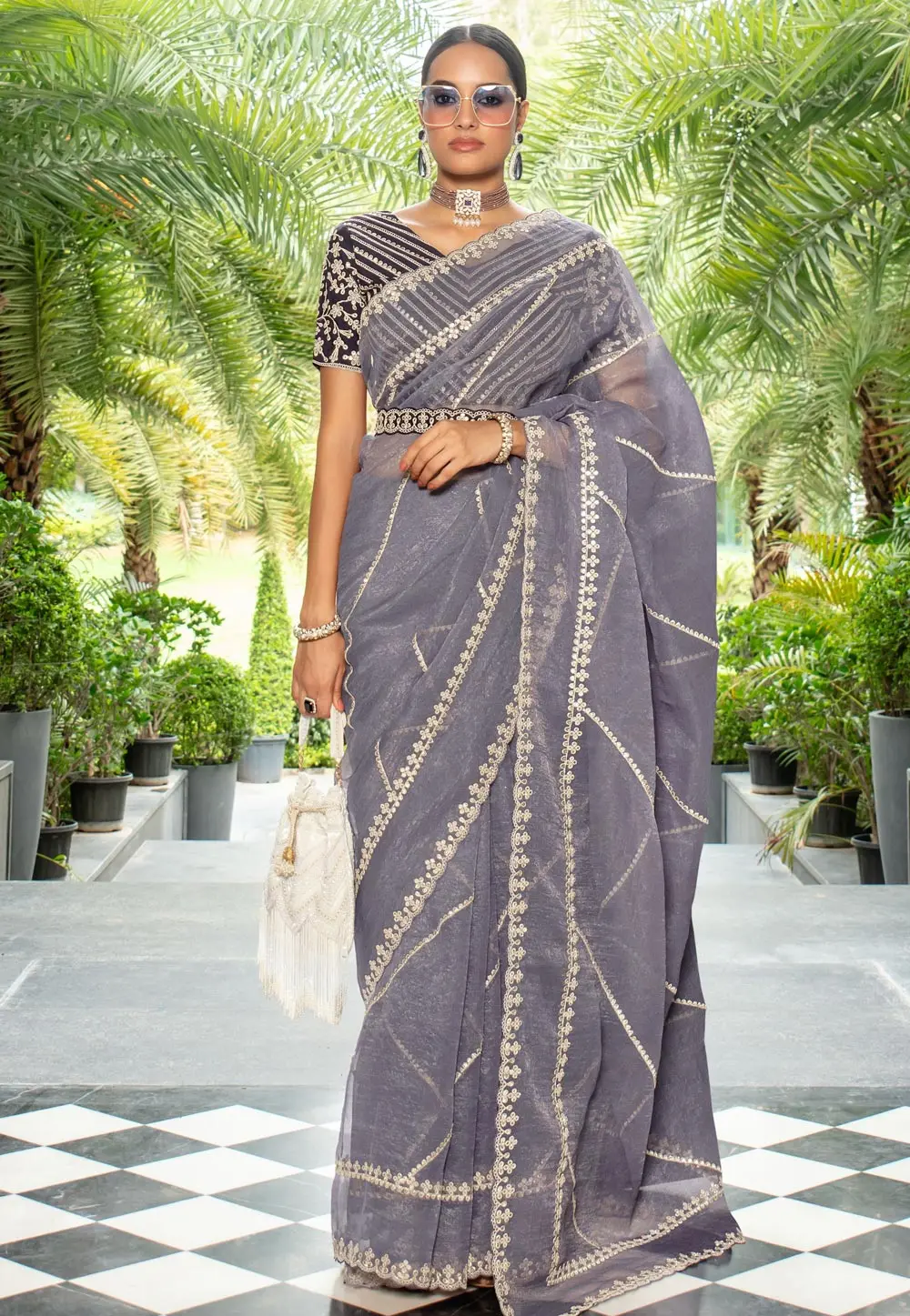 Grey Organza Saree With Blouse 301306