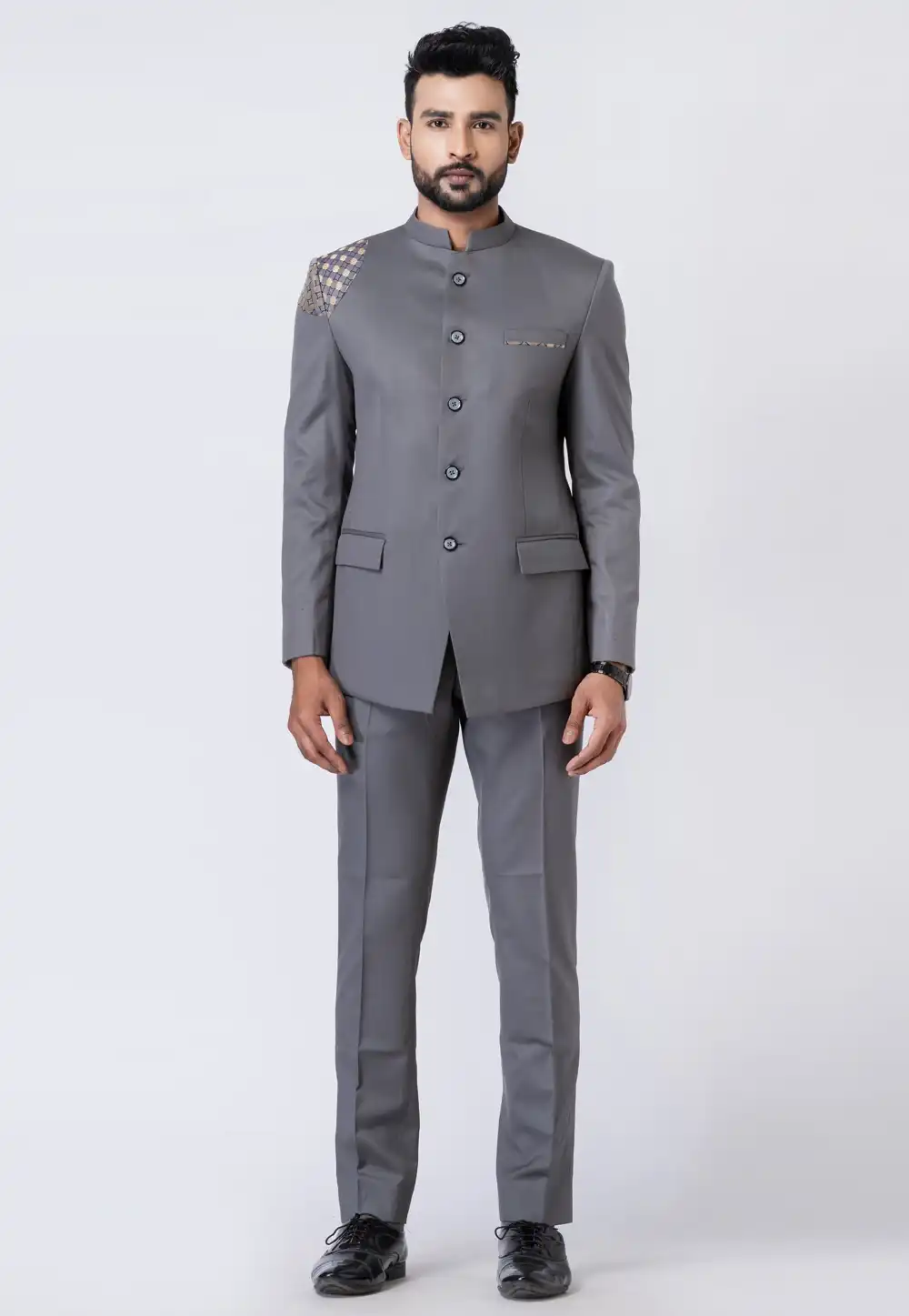 Grey Polyester Jodhpuri Suit 295097