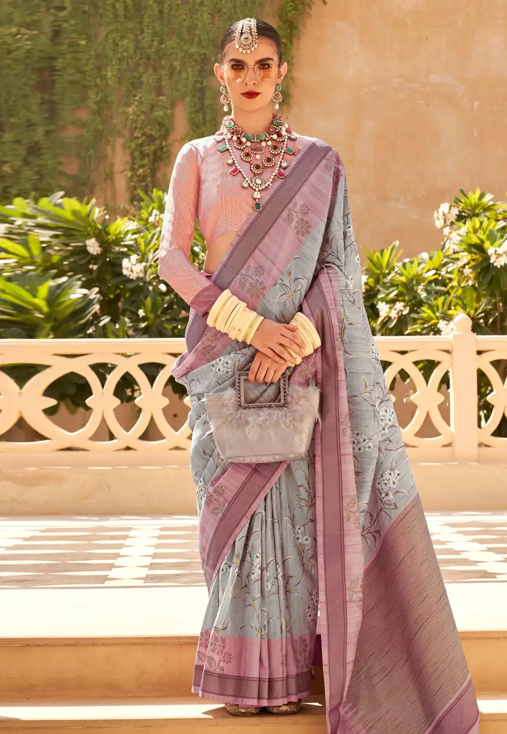 Grey Raw Silk Saree With Blouse 291343