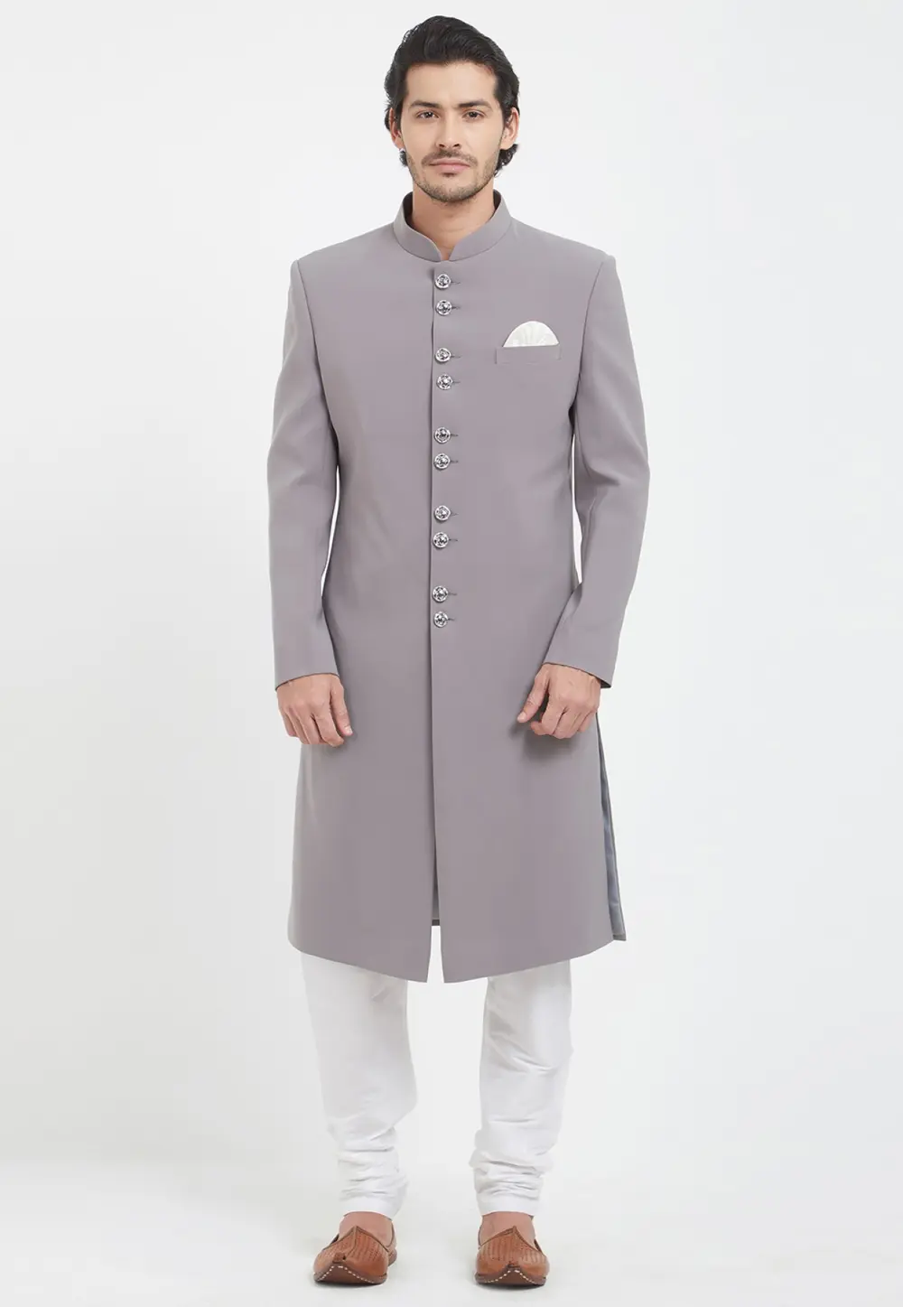 Grey Rayon Indo Western Sherwani 300196