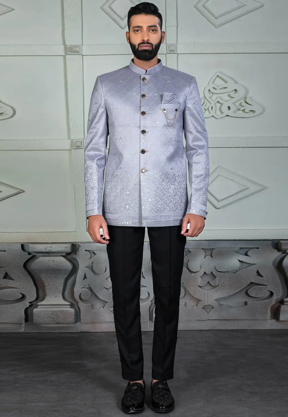 Grey Rayon Jodhpuri Suit 295524