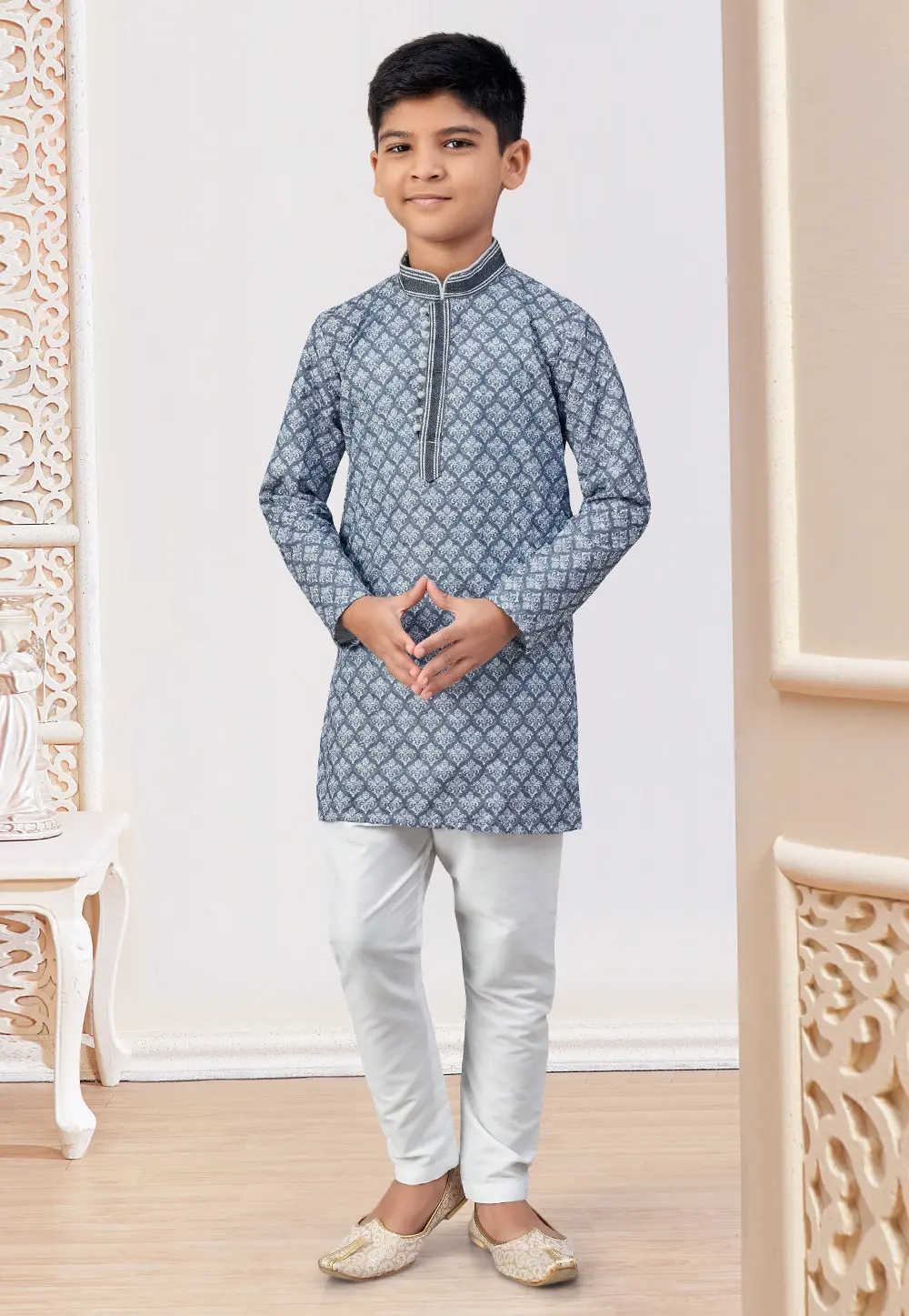 Grey Rayon Kids Kurta Pajama 301356