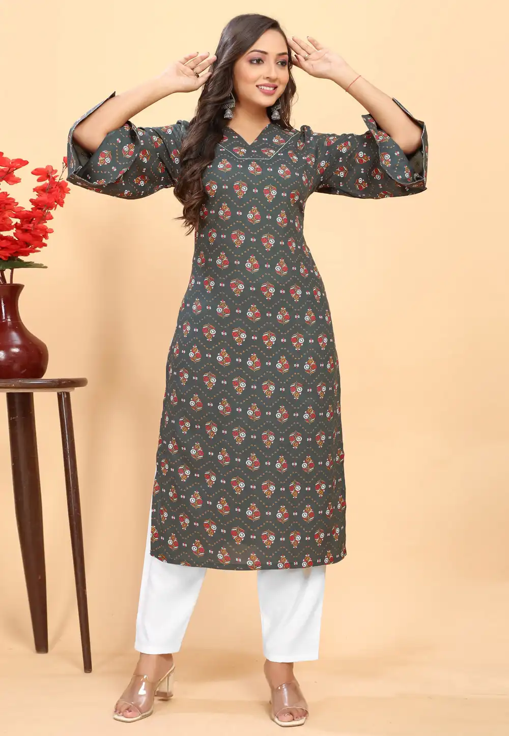 Grey Rayon Kurta Set With Pent 291545