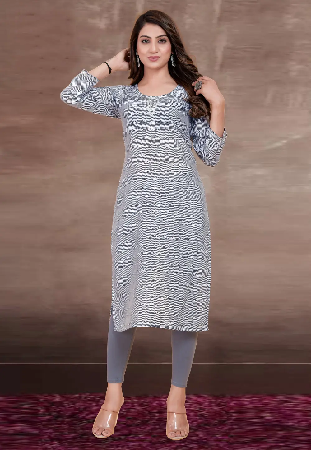 Grey Rayon Printed Long Tunic 295824