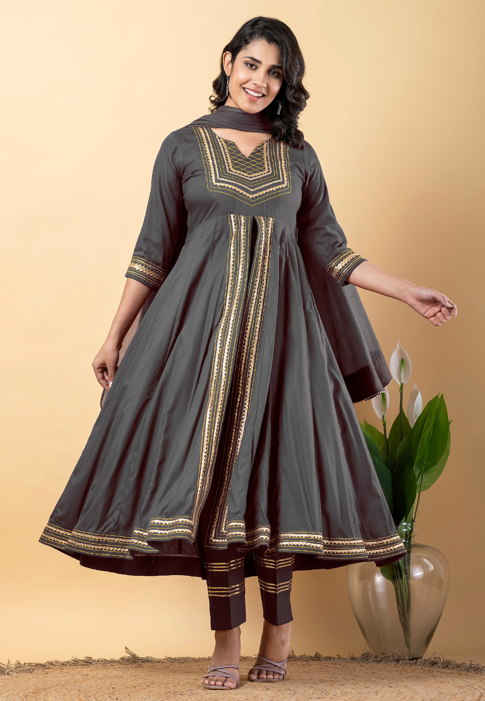 Grey Rayon Readymade Anarkali Suit 309283