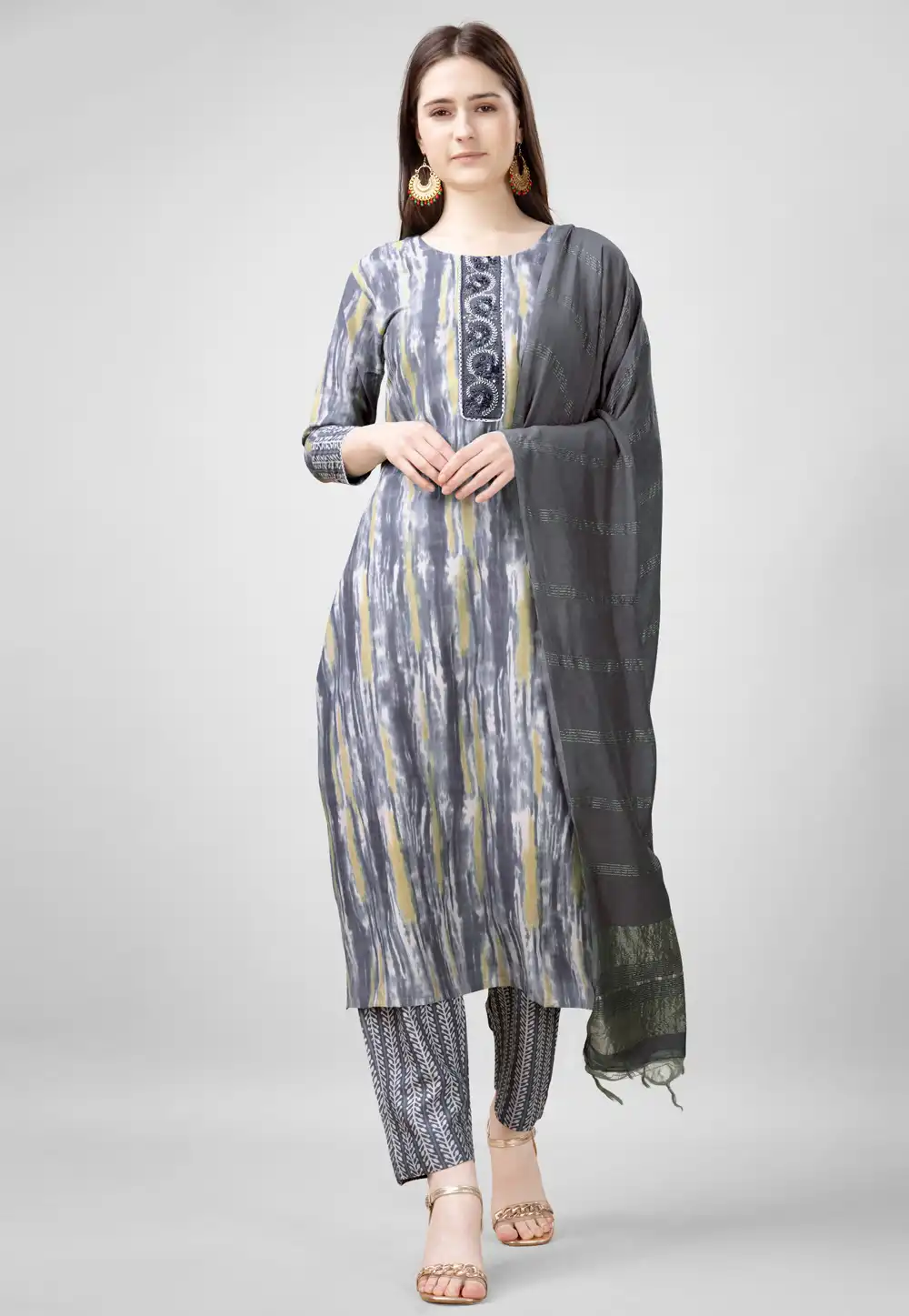 Grey Rayon Readymade Pant Style Suit 288513