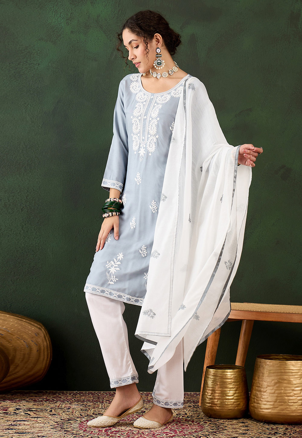 Grey Rayon Readymade Pant Style Suit 310597