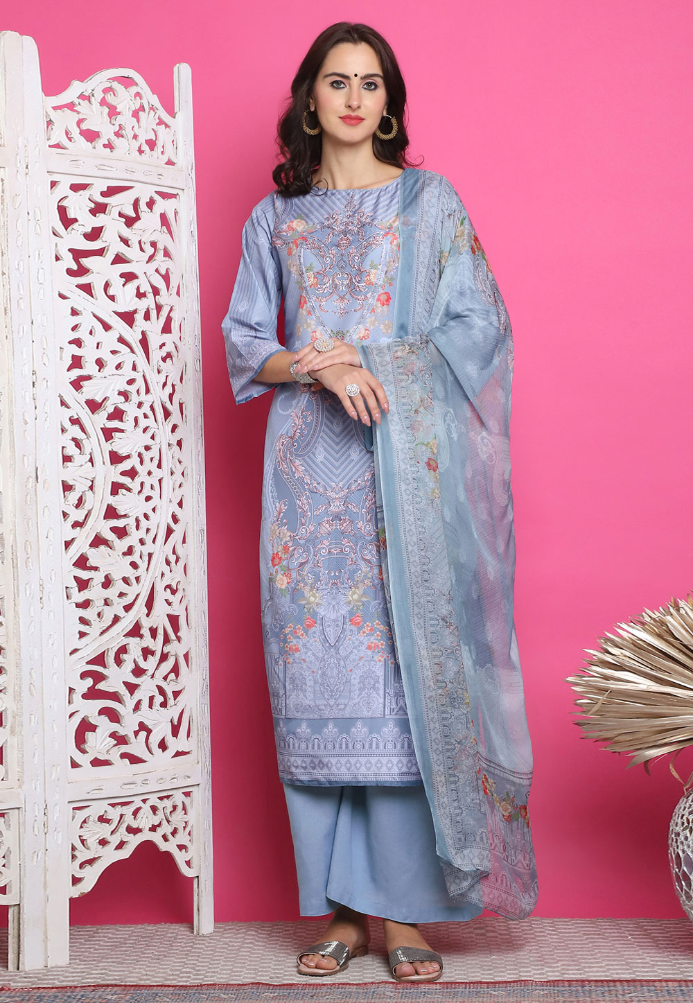 Grey Satin Pakistani Suit 310118