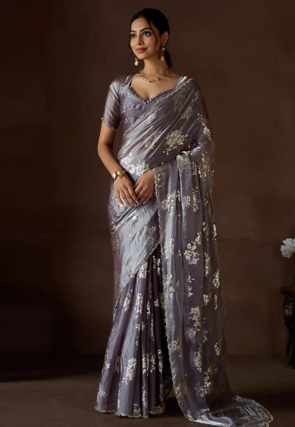 Grey Satin Silk Saree With Blouse 299233