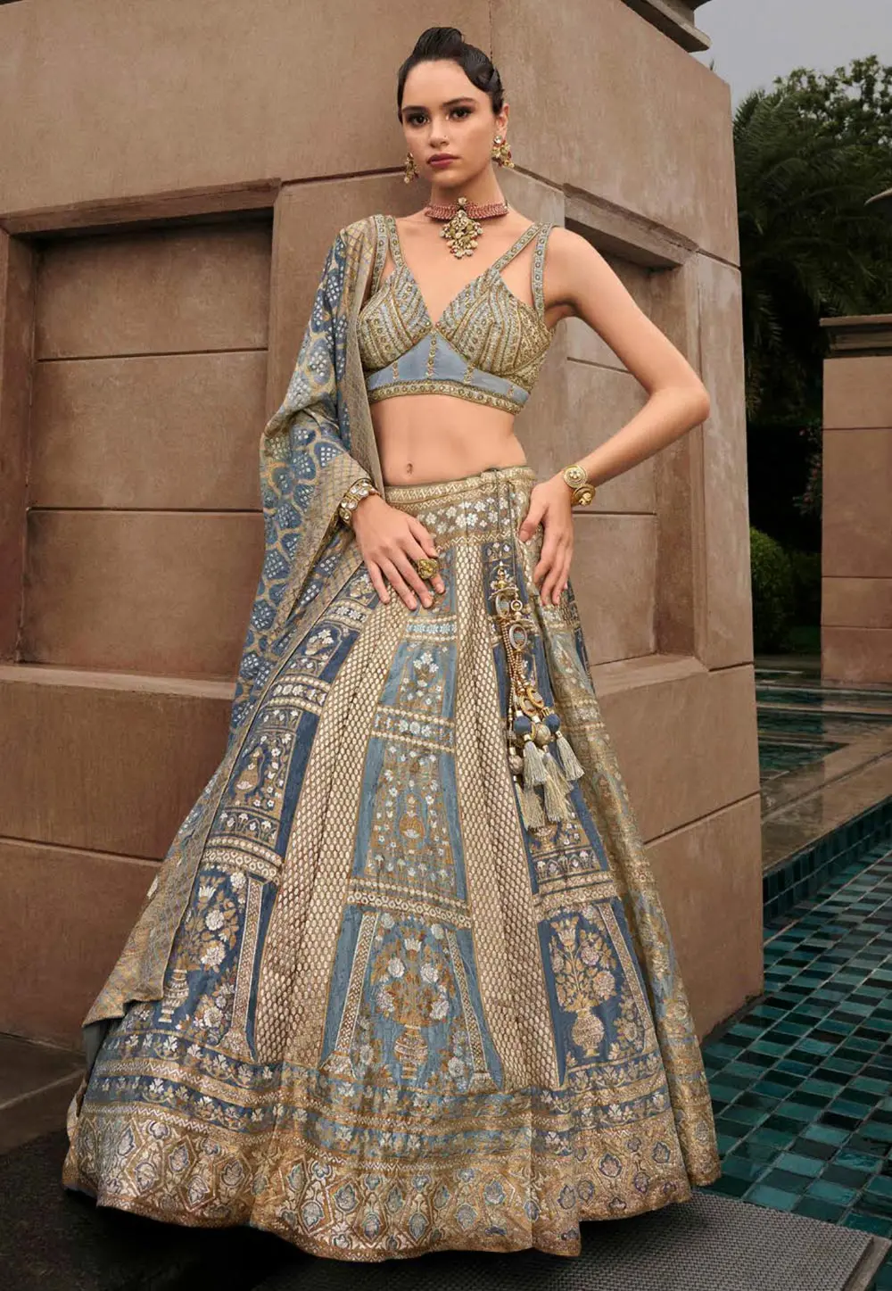 Grey Silk A Line Lehenga Choli 302591