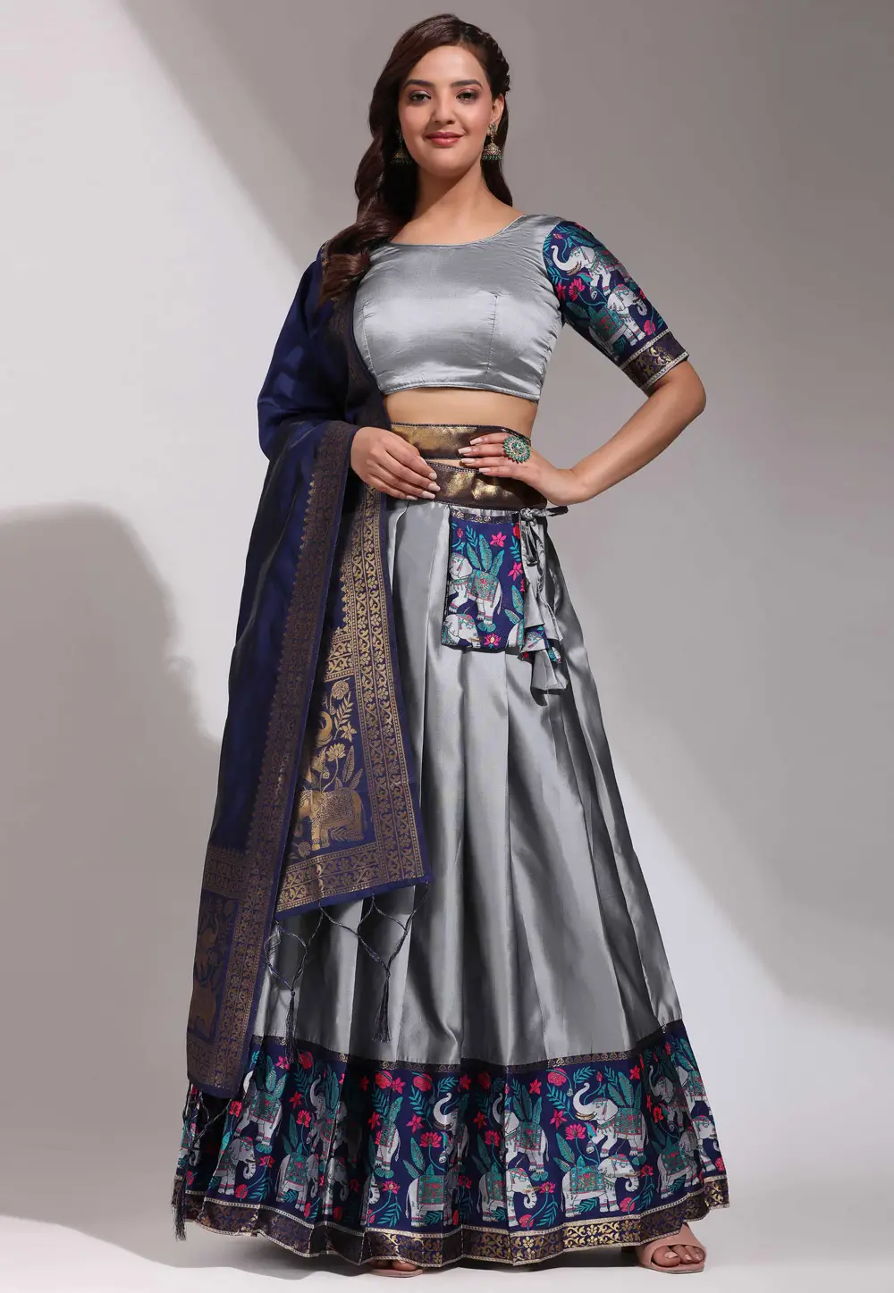 Grey Silk A Line Lehenga Choli 296125