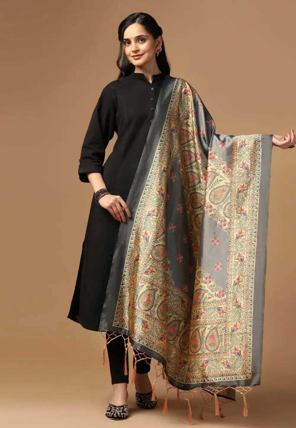 Grey Silk Dupatta 296851