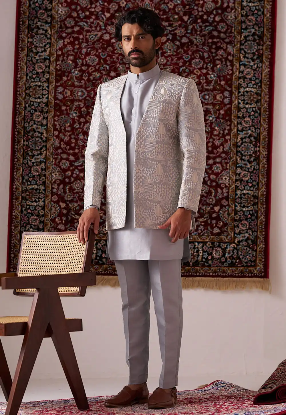 Grey Silk Indo Western Suit 294020