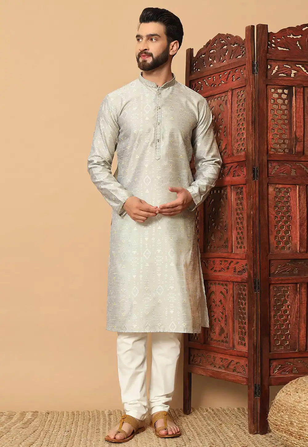 Grey Silk Kurta Pajama 291856