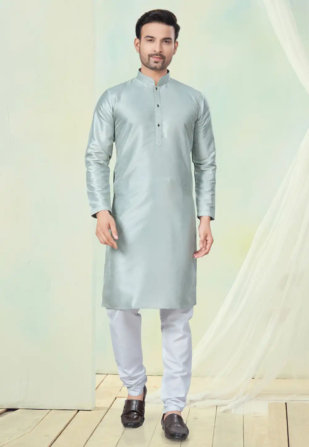 Grey Silk Kurta Pajama 294004