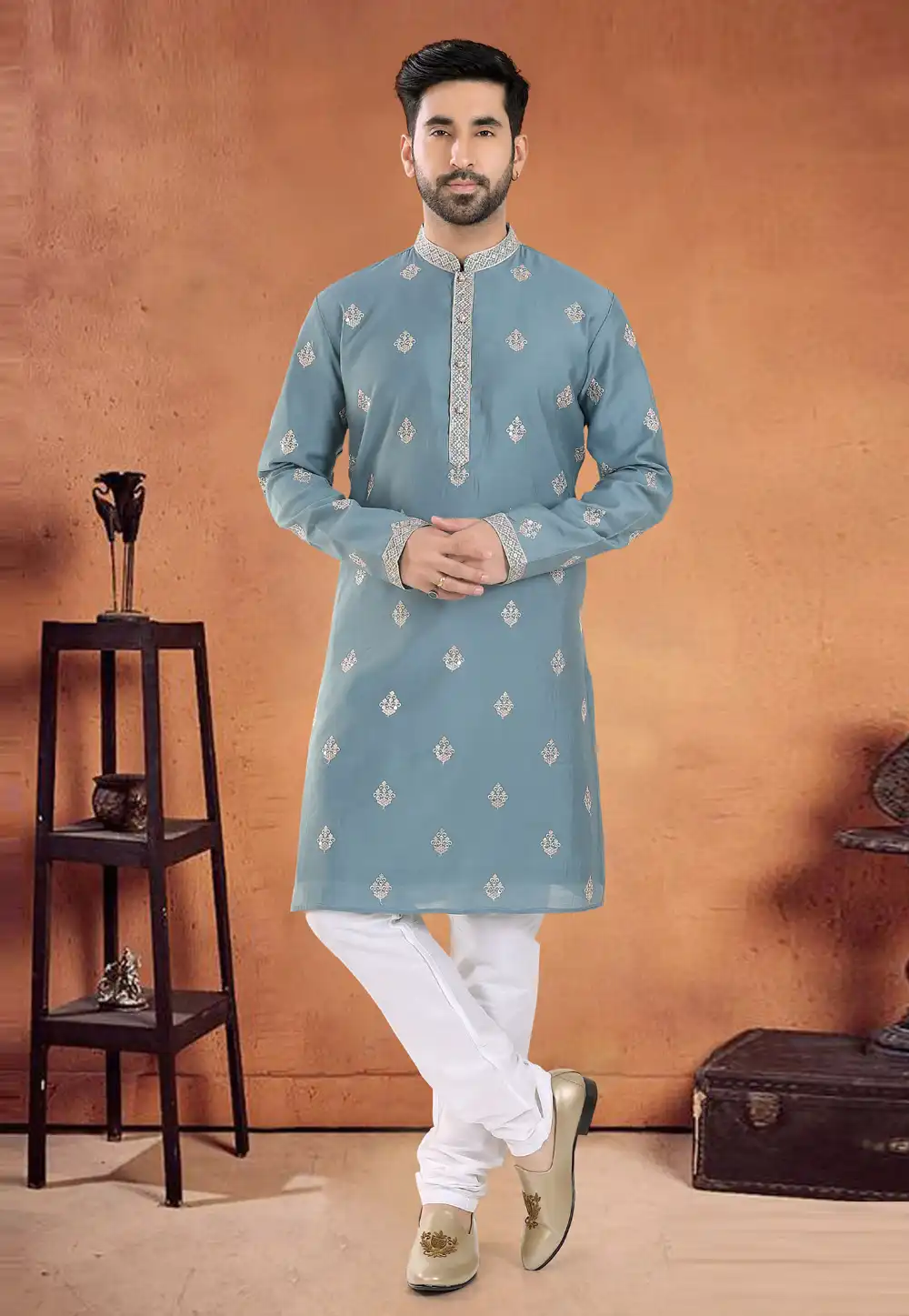 Grey Silk Kurta Pajama 290570