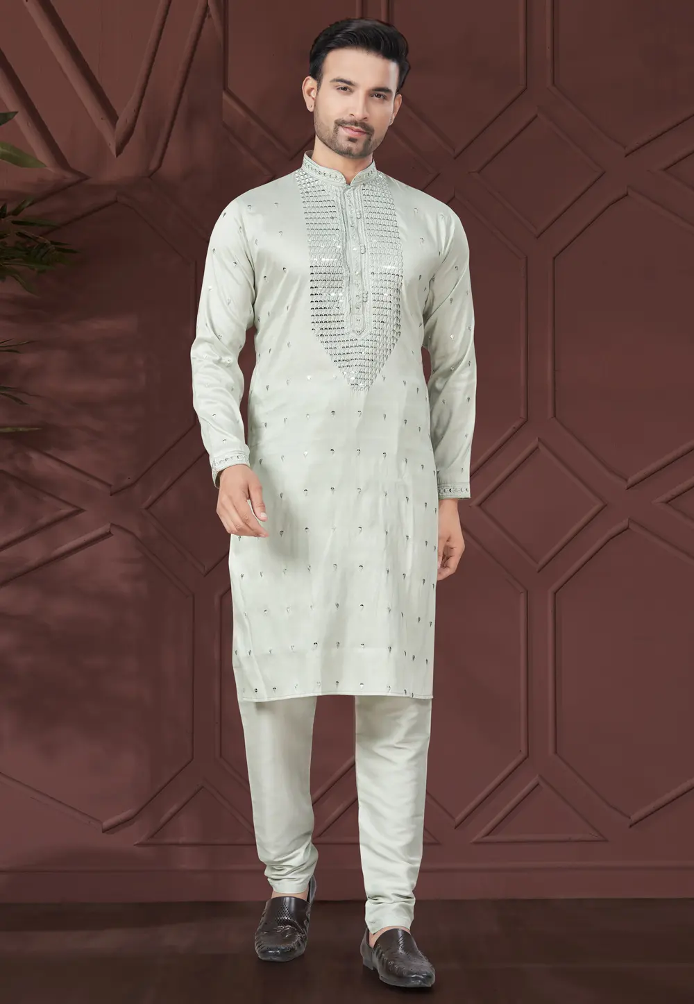 Grey Silk Kurta Pajama 300293