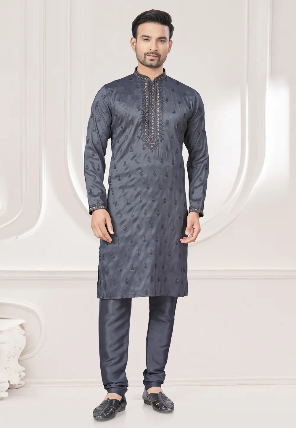 Grey Silk Kurta Pajama 301002