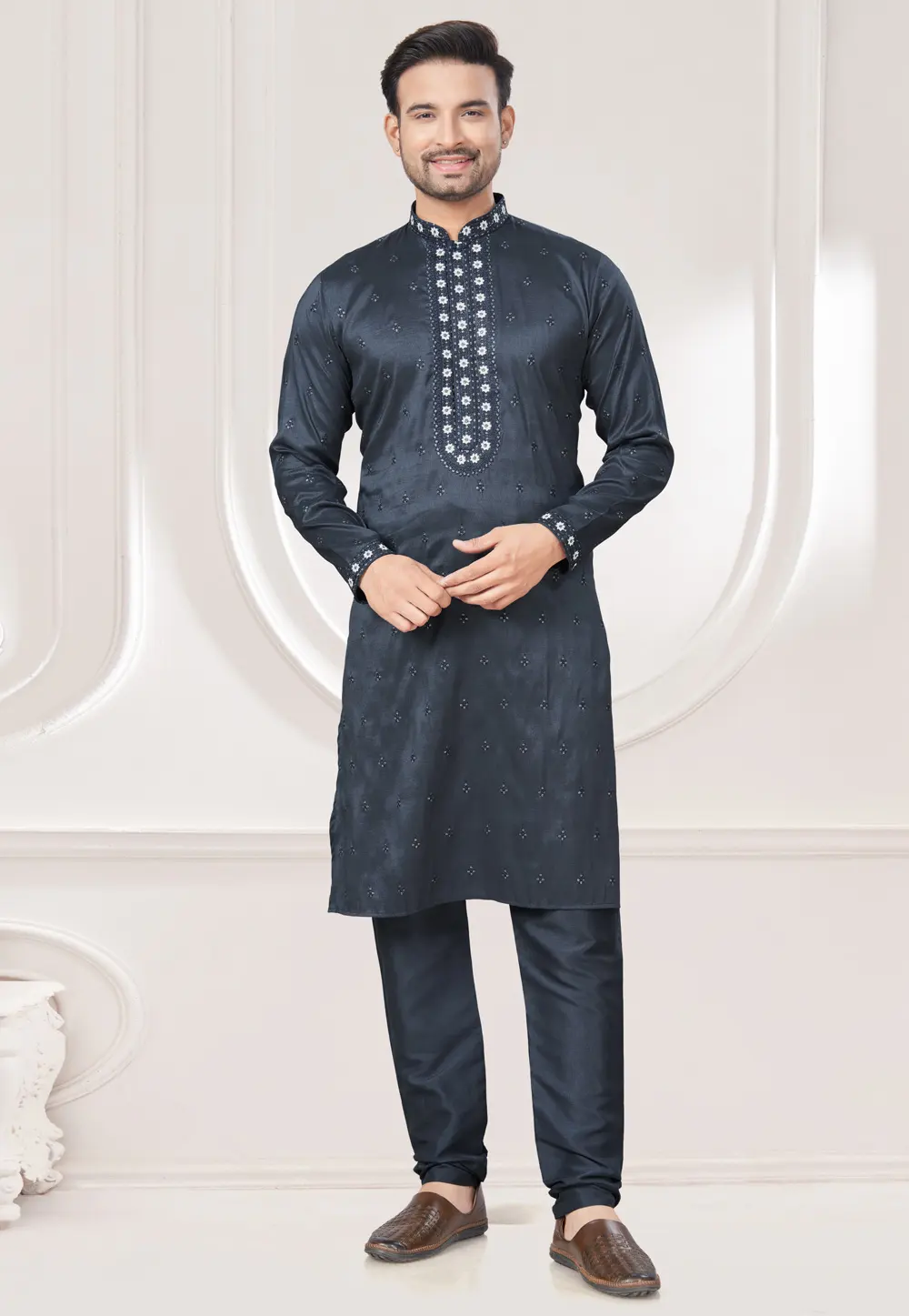 Grey Silk Kurta Pajama 301003