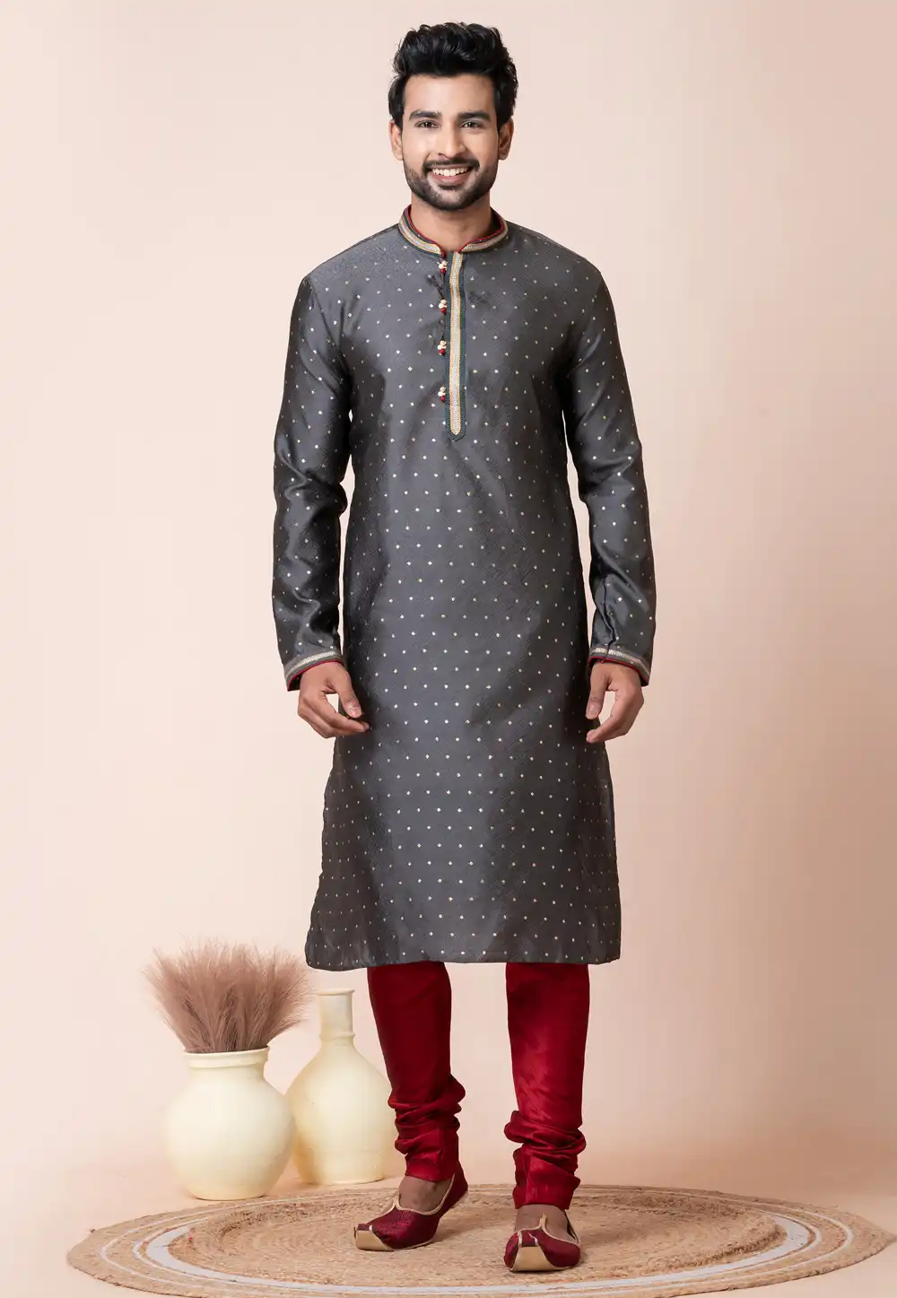 Grey Silk Kurta Pajama 294330