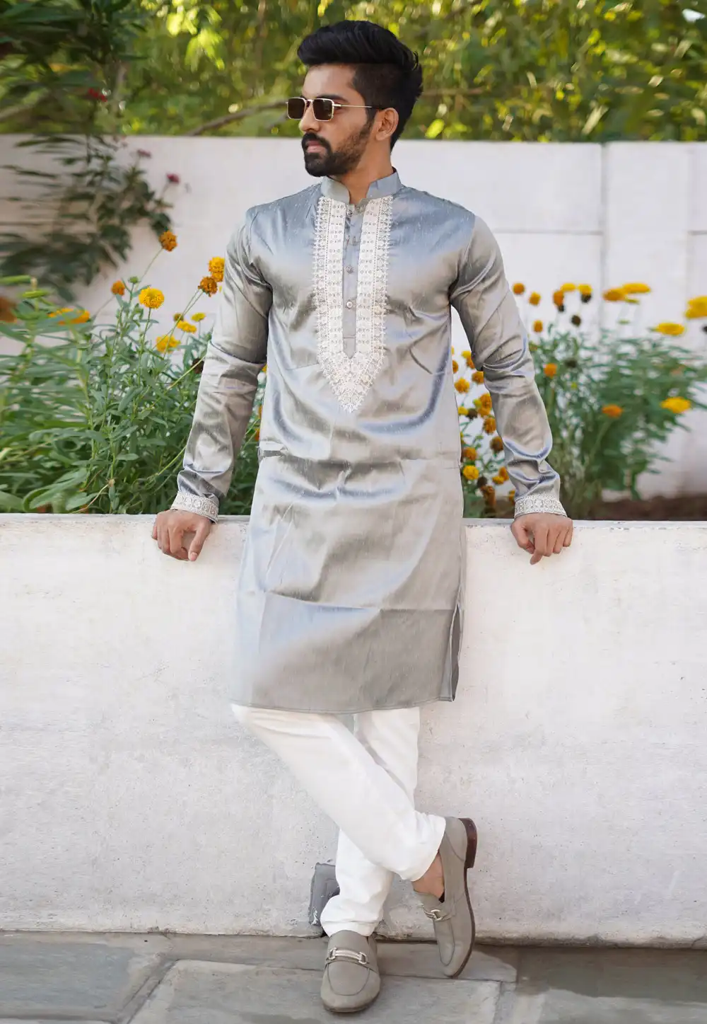 Grey Silk Kurta Pajama 293392