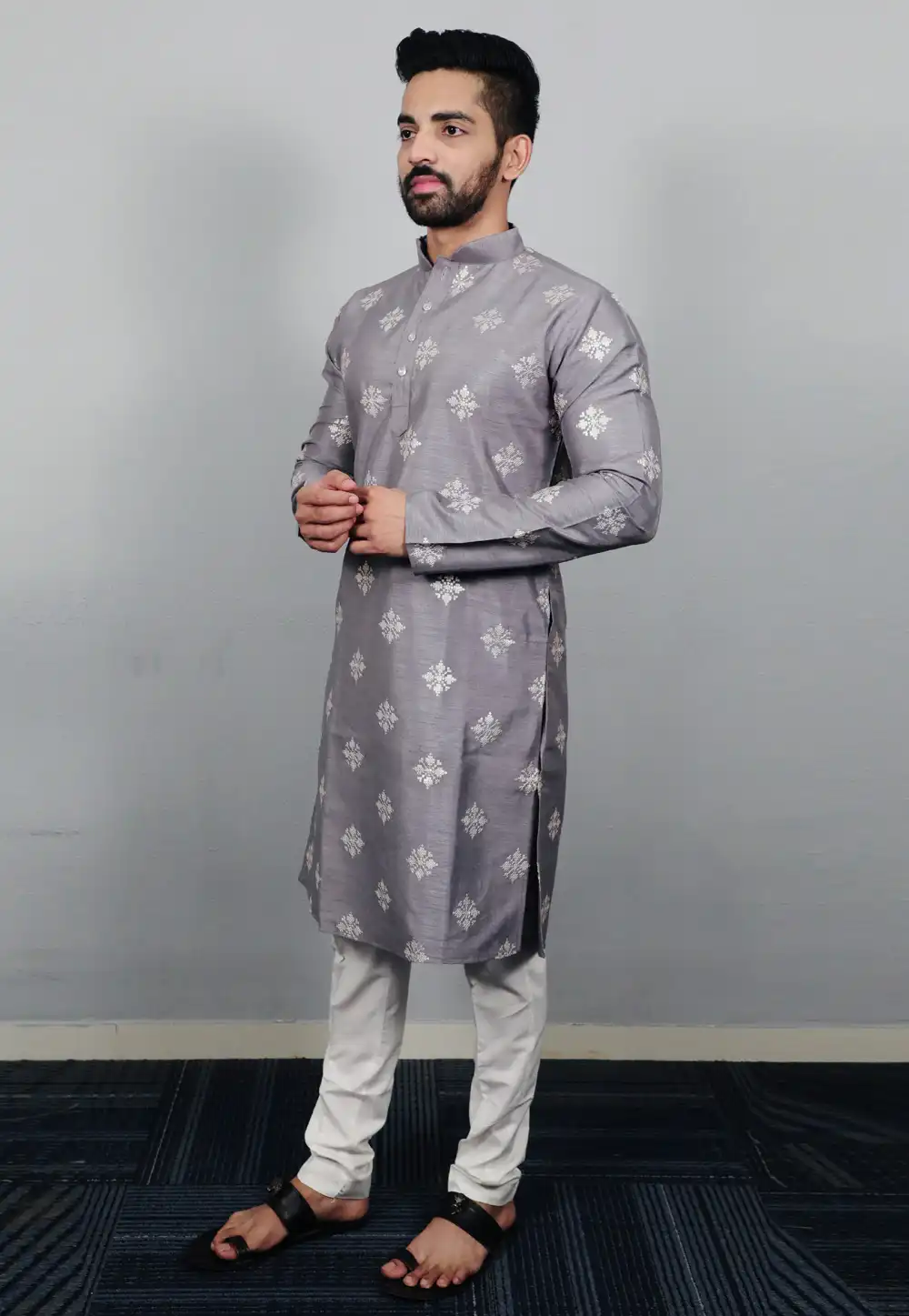 Grey Silk Kurta Pajama 293778